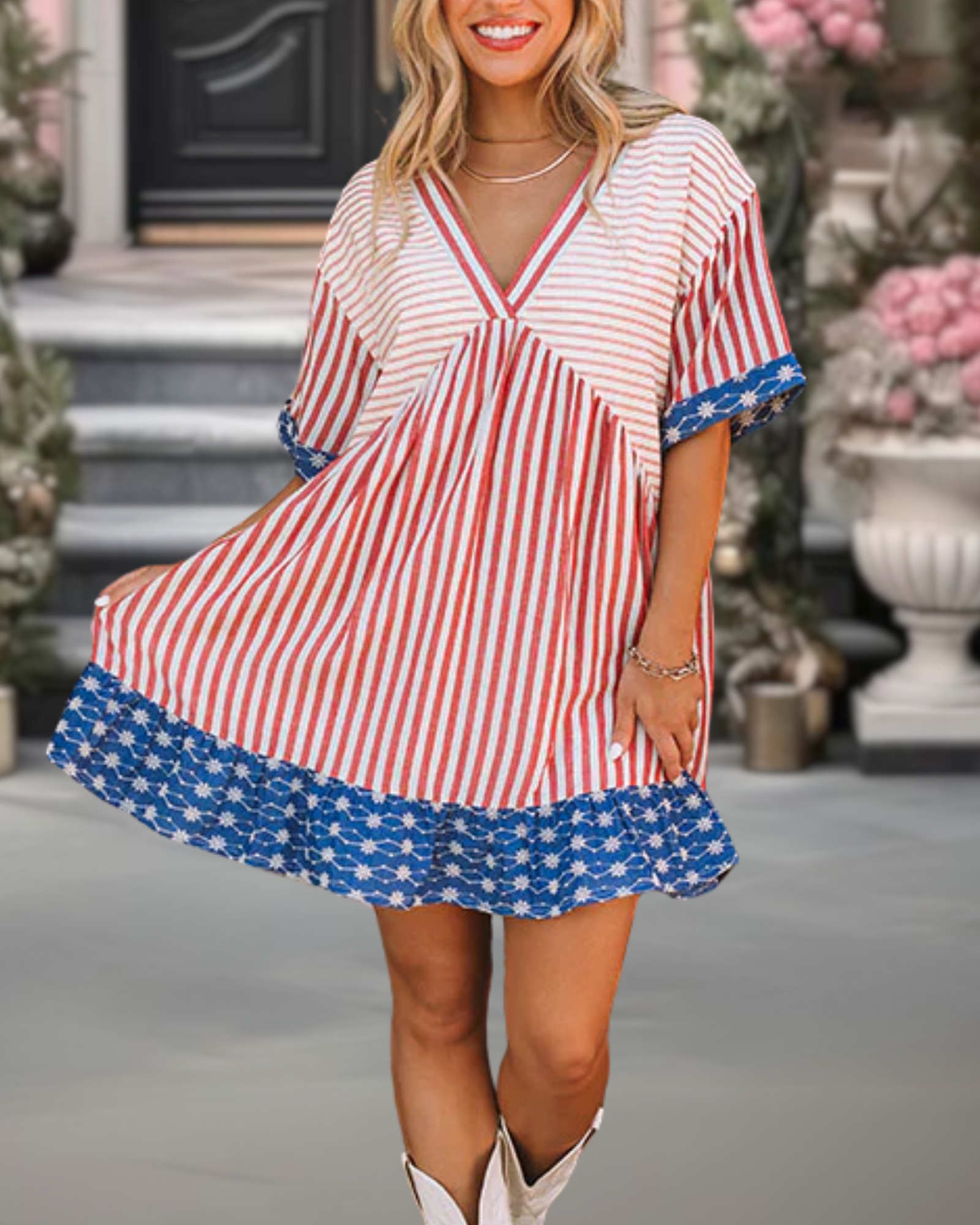 Unique Trim Striped Dress