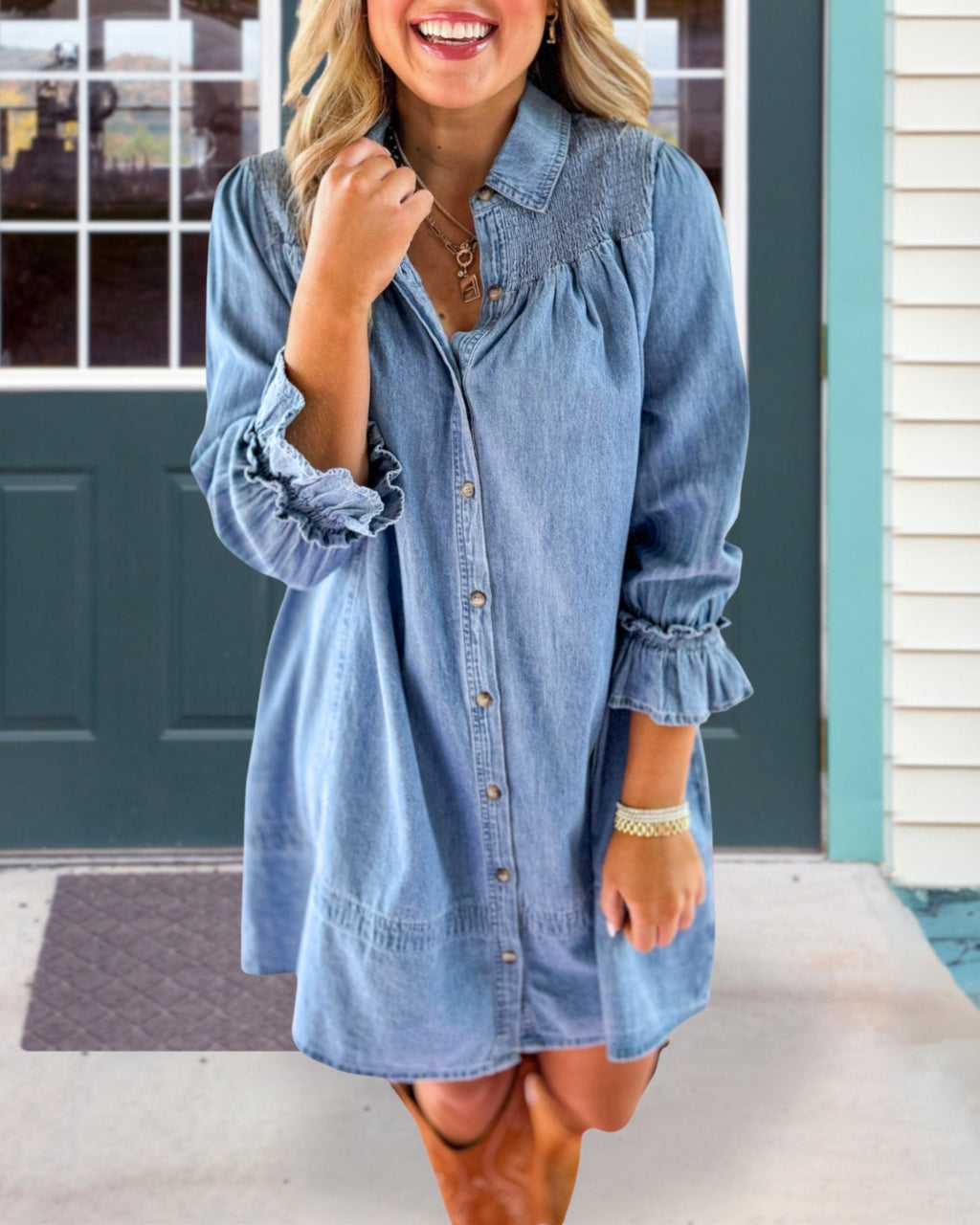Chic Washed Denim Tunic Dress