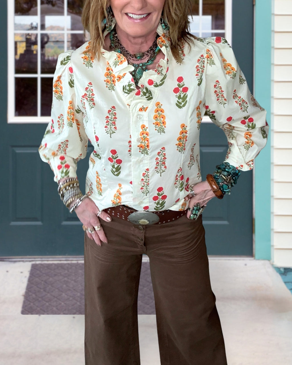 Satin Bouquet Ruffle Blouse