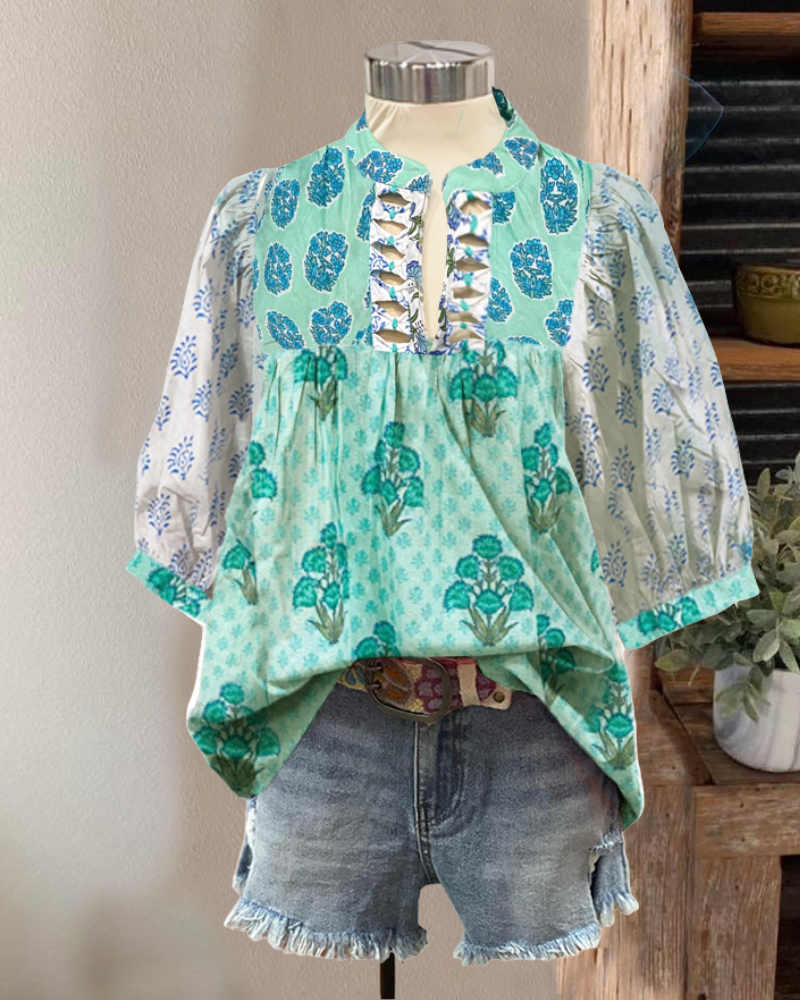 Unique Flower Puff Sleeve Top
