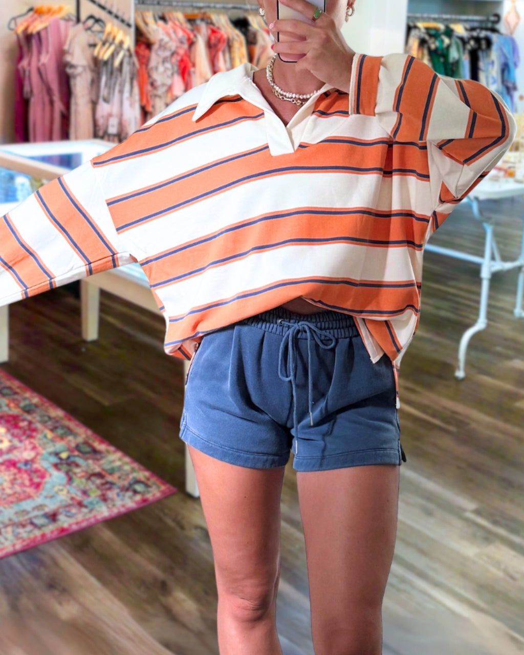 Vibrant Striped Polo Terry Sweatshirt