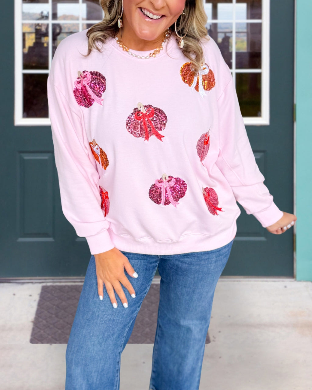 Bow Pumpkin Sequin Cute Pullover