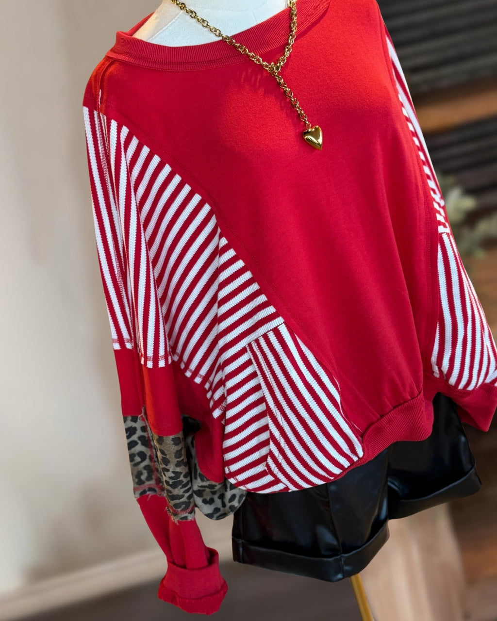 Stripe Leopard Mix Sweatshirt