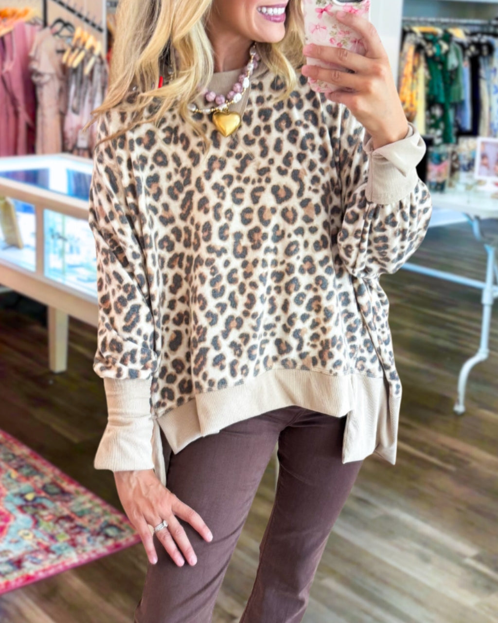 Leopard Print Hi-Low Hem Sweatshirt