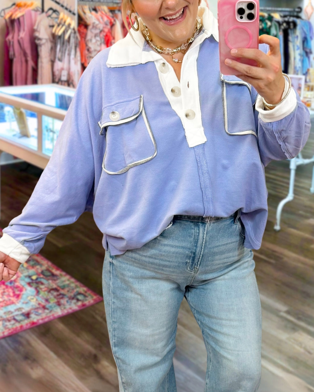 Trendy Front Pockets Henley Sweatshirt