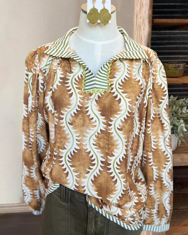 Unique Pattern Striped Trim Top