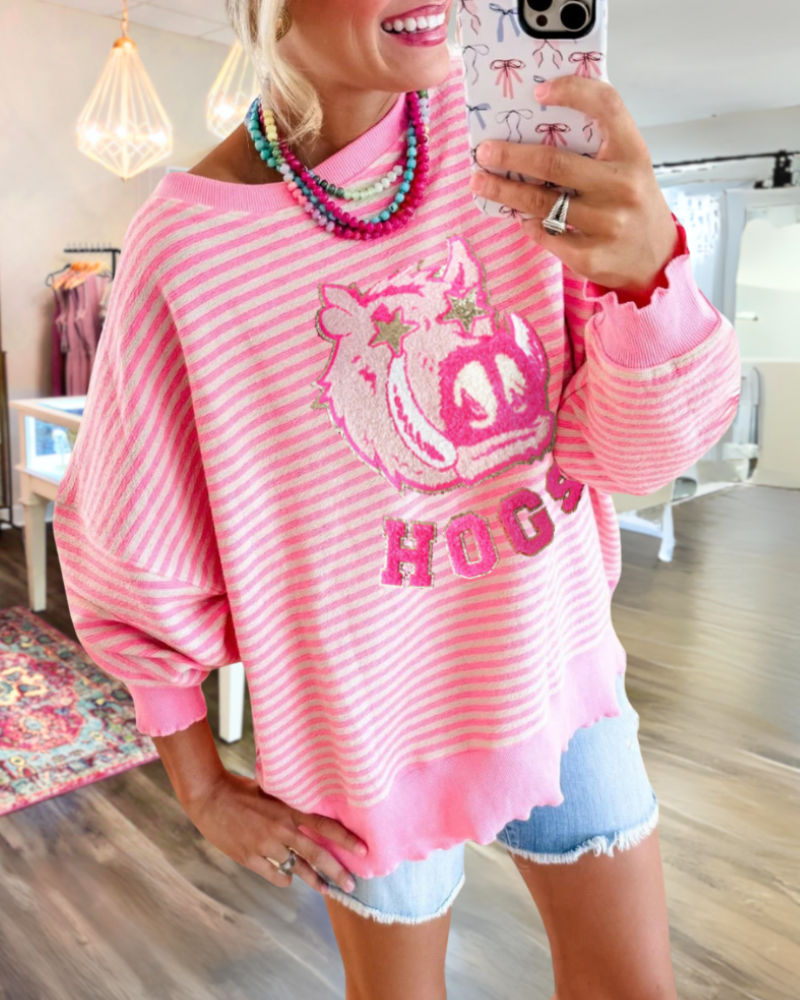 HOGS Embroidered Striped Sweatshirt