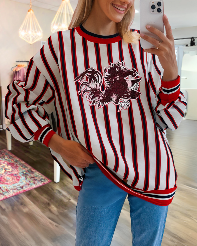 Gamecock Sequined Vertical Stripes Sweatshirt