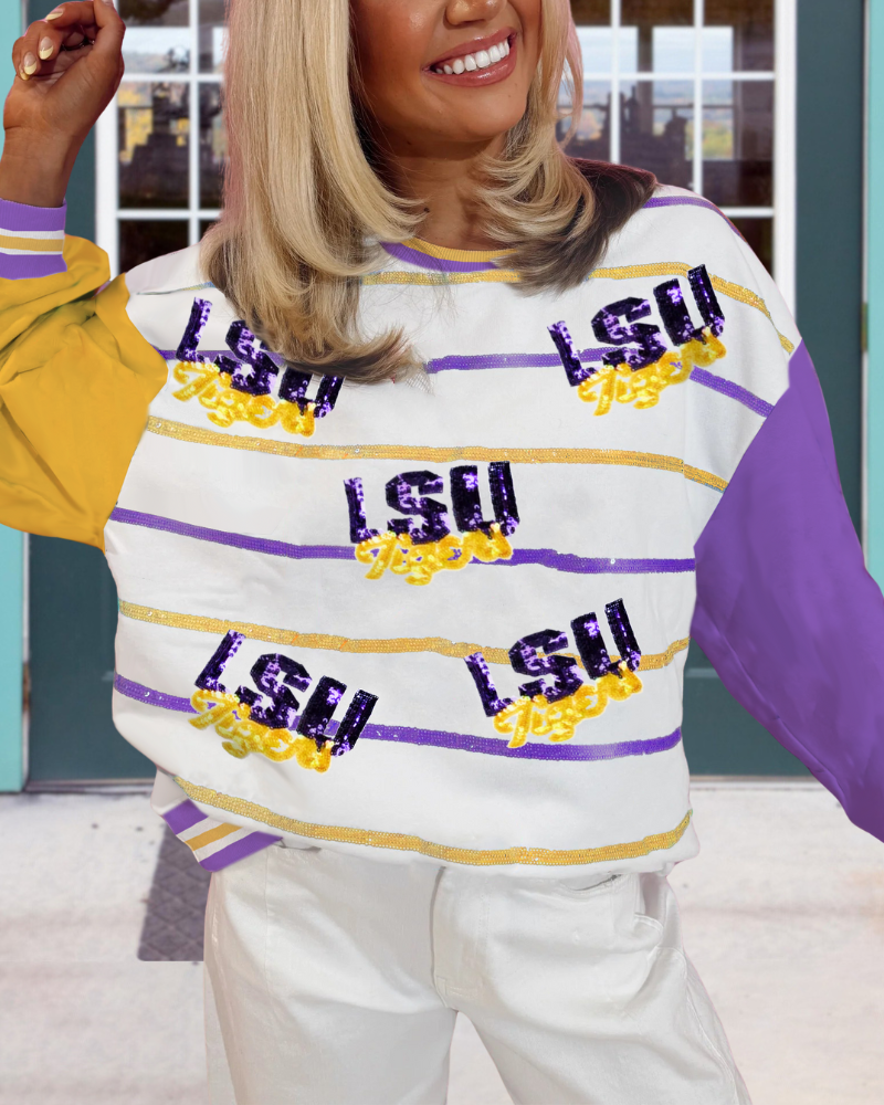 LSU Tiger Sequined Colorblock Sweatshirt