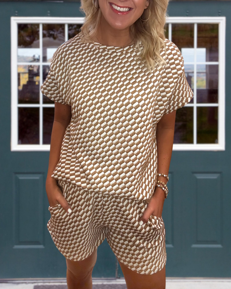 Trendy Oblique Plaid Shorts Set
