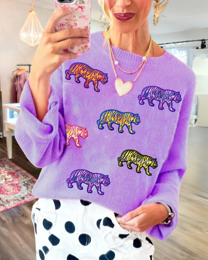 Trendy Tiger Embroidered Sweater