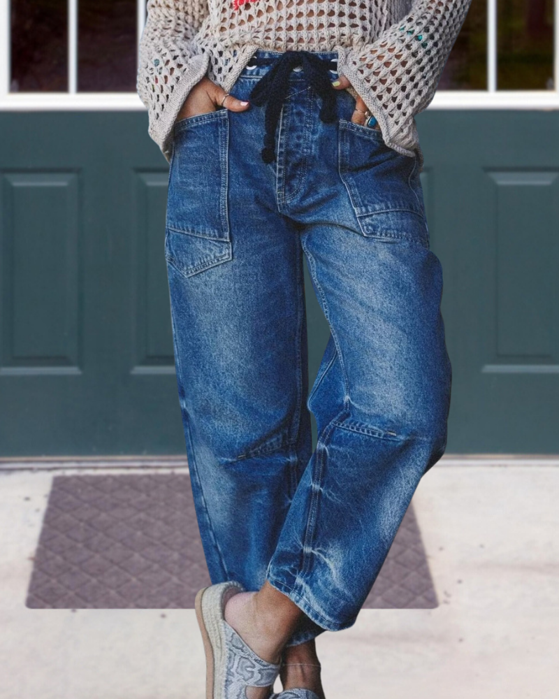Vintage Pocket Drawstring Jeans