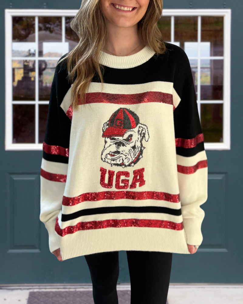 UGA Bulldog Sequin Stripe Sweater