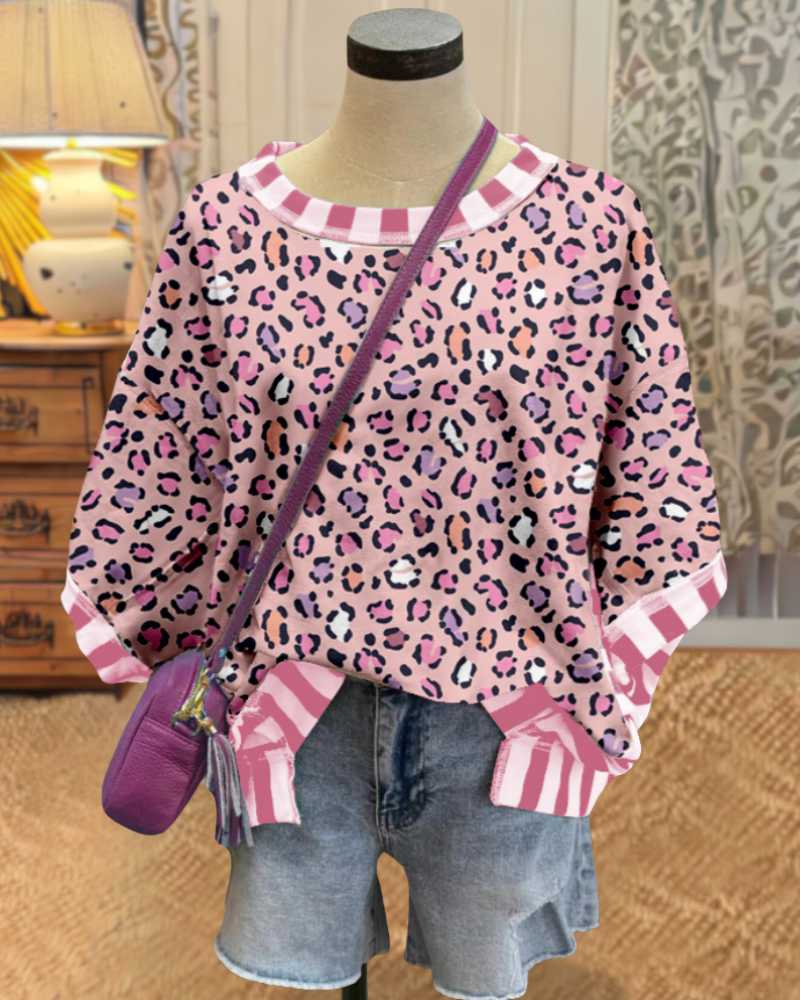 Leopard Stripe Trim T-shirt