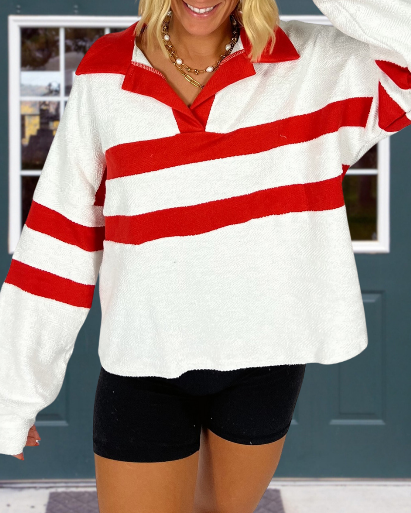 Contrast Striped Polo Sweater