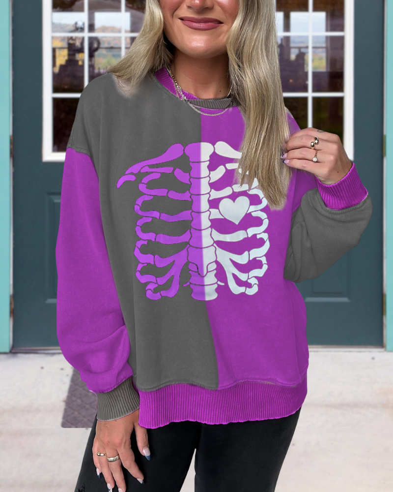 Unique Skull Colorblock Sweatshirt