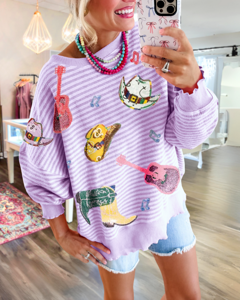 Guitar Sequin Stripe Sweatshirt