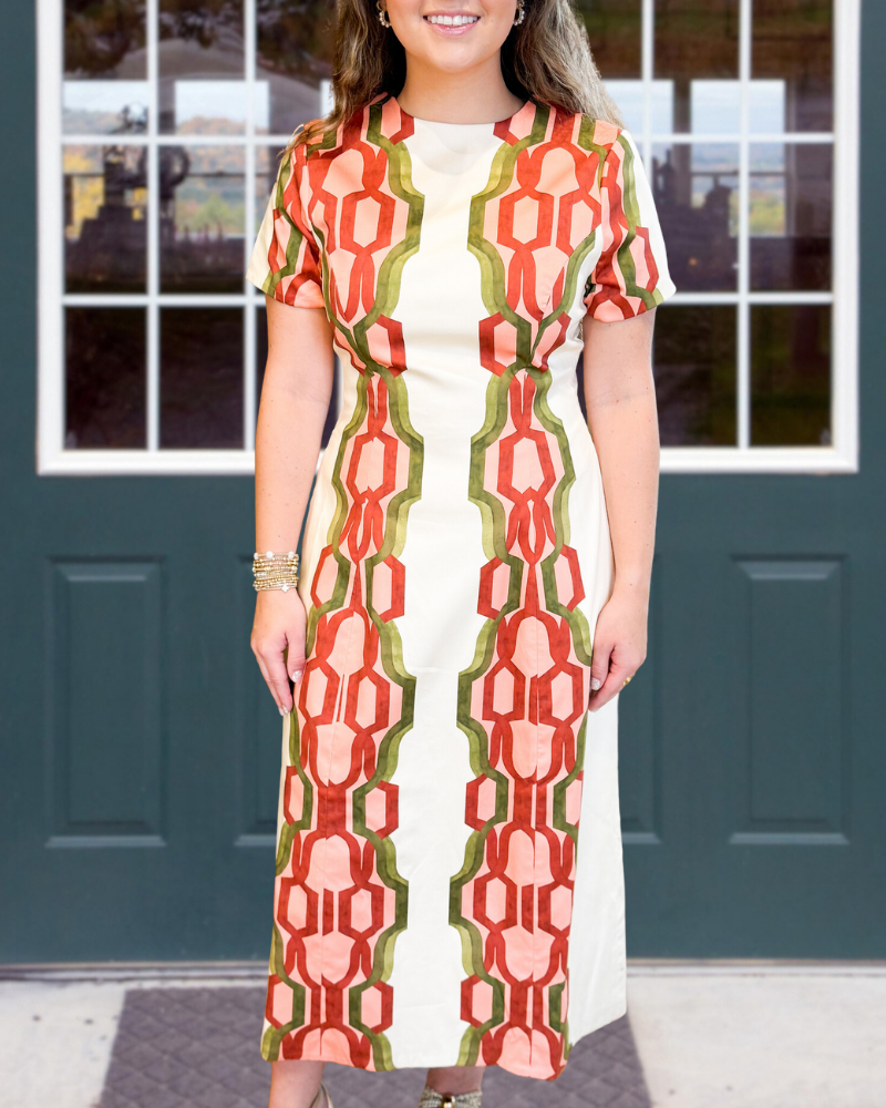 Artistic Geometric Chain Satin Dress