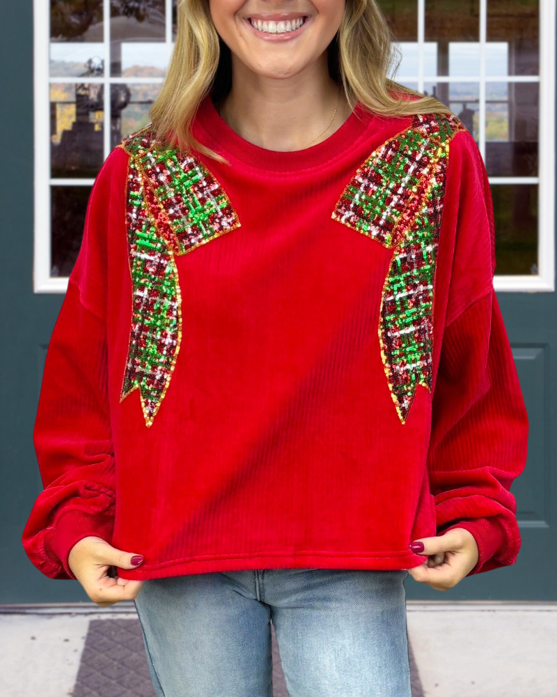 Bow Sequined Crewneck Sweatshirt