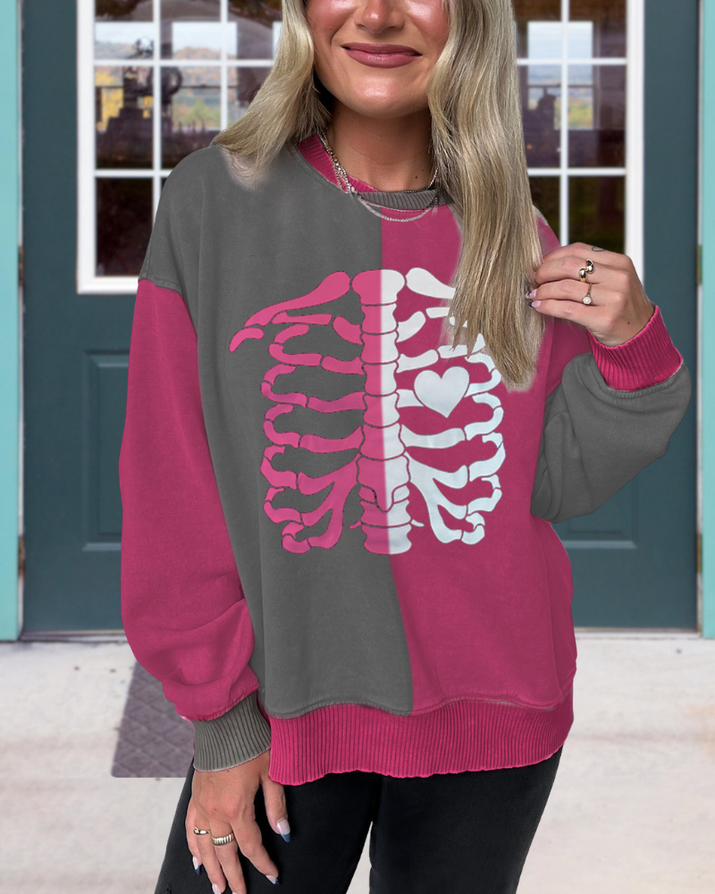 Unique Skull Colorblock Sweatshirt