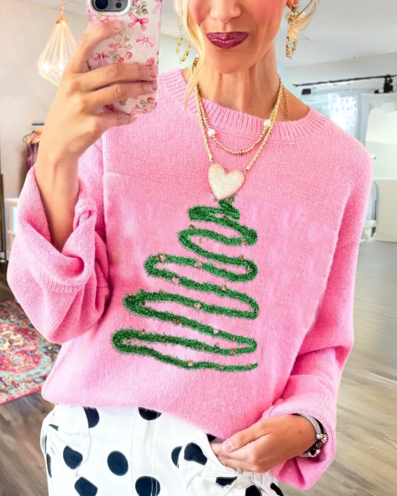 Christmas Tree Embroidered Sweater