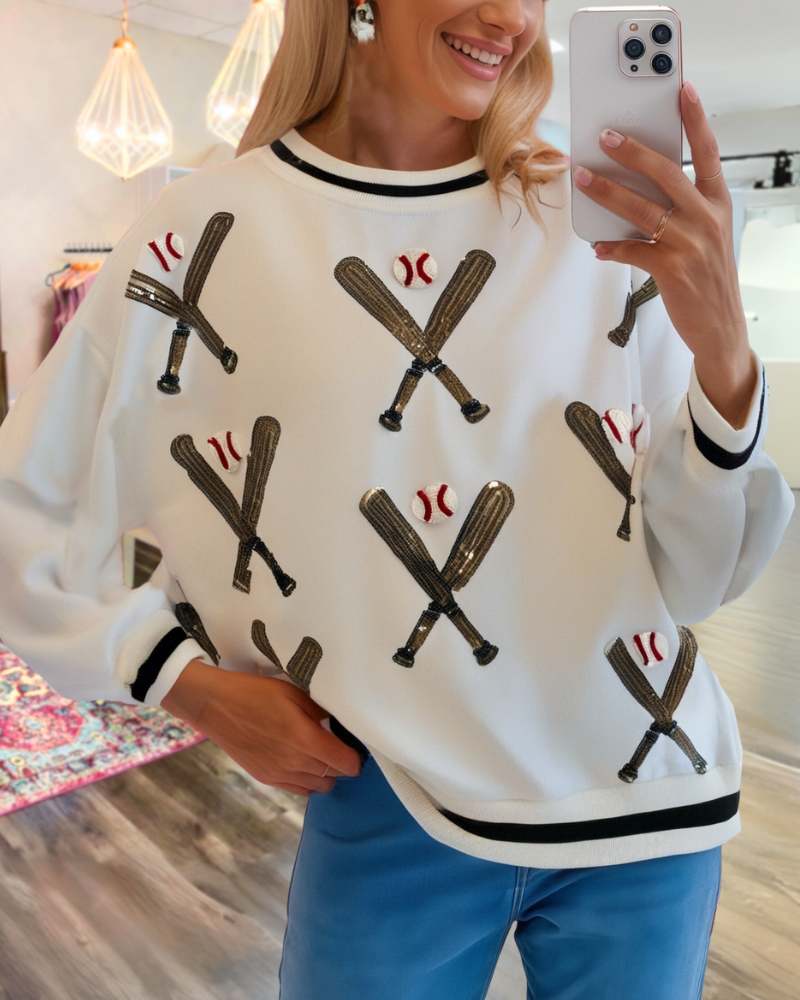 Baseball Sequin Crewneck Sweatshirt