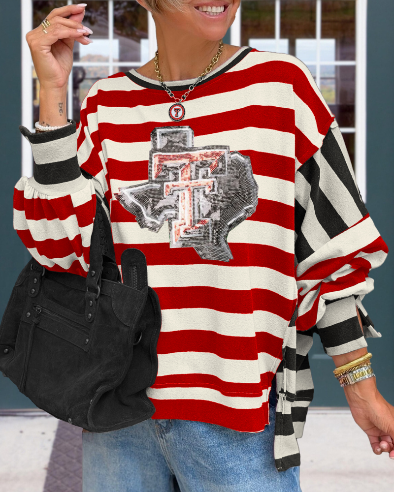 Texas Tech Sequined Colorblock Striped Top