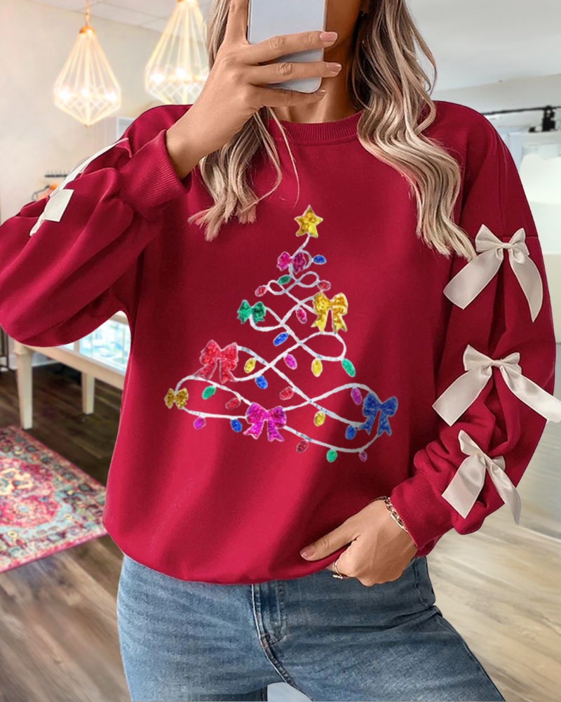 Christmas Lights Bow Sequined Sweatshirt