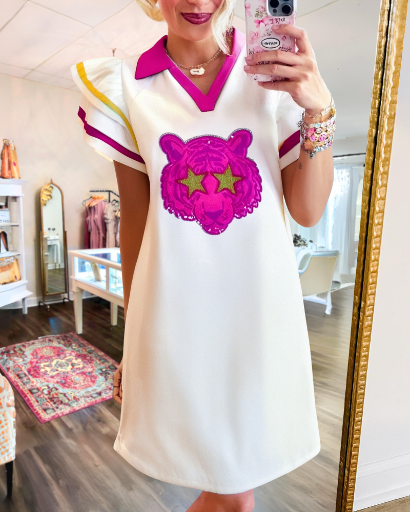 Star Eyes Tiger Embroidered Dress