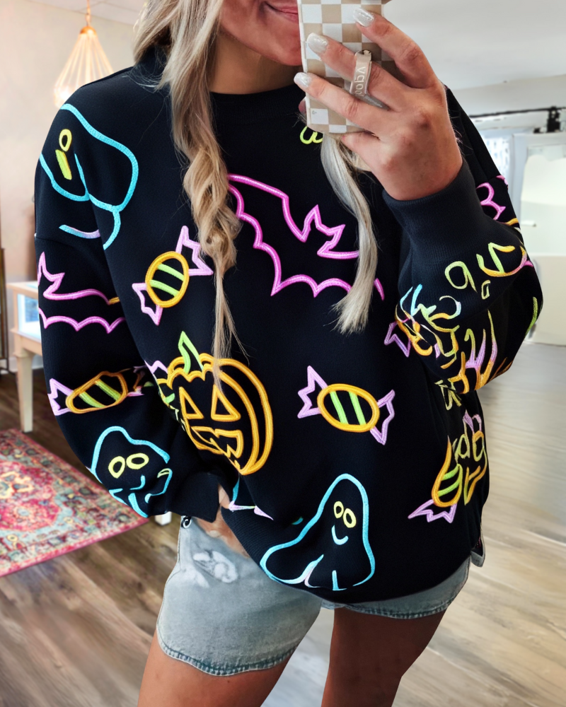 Halloween Pumpkin Mix Print Sweatshirt
