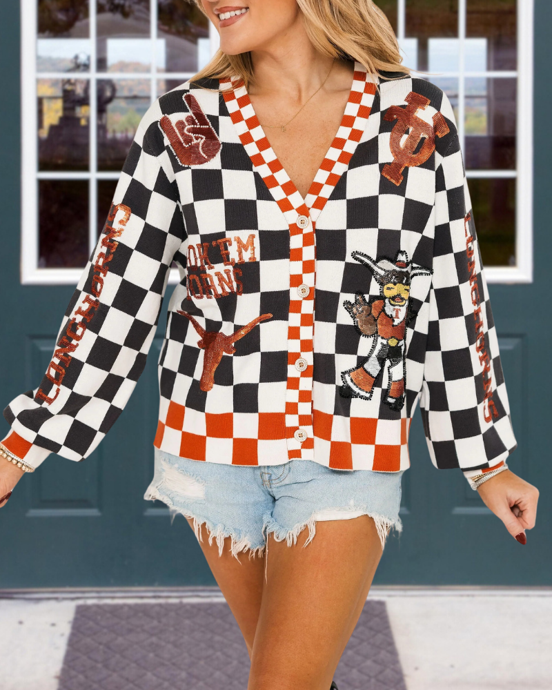 Longhorn Sequined Plaid Cardigan