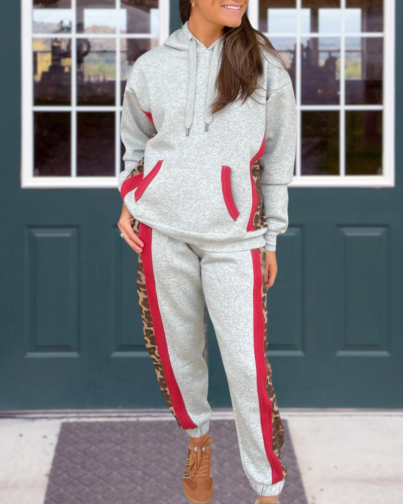 Casual Leopard Hooded Set