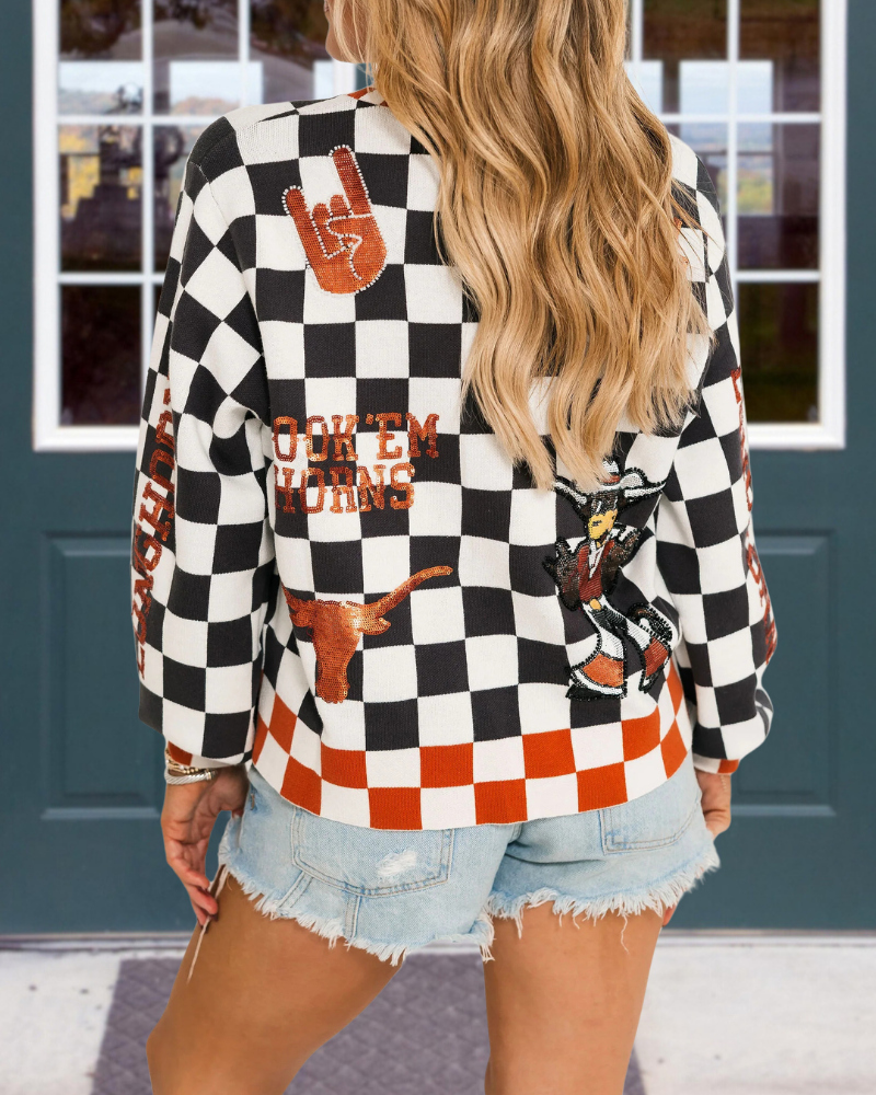 Longhorn Sequined Plaid Cardigan