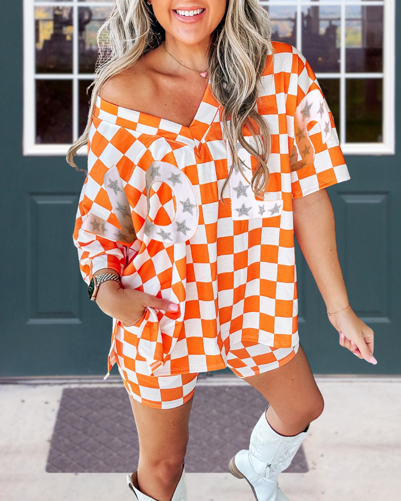 VOLS Star Plaid Shorts Set