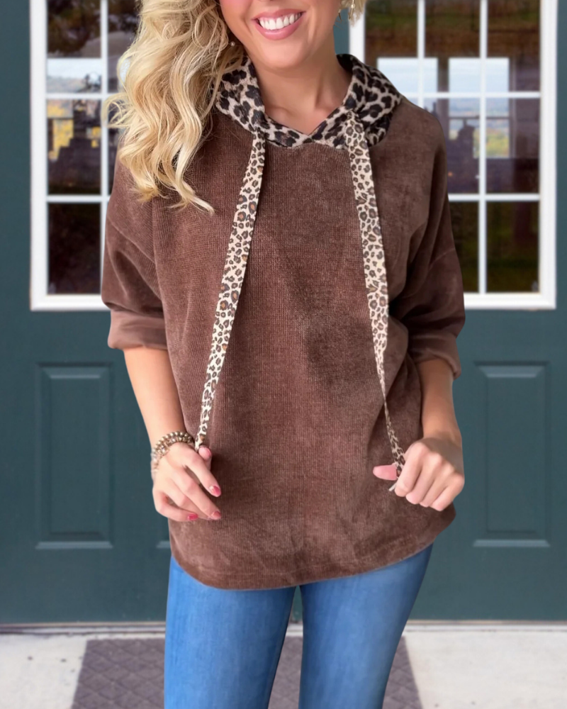 Trendy Leopard Drawstring Hoodie