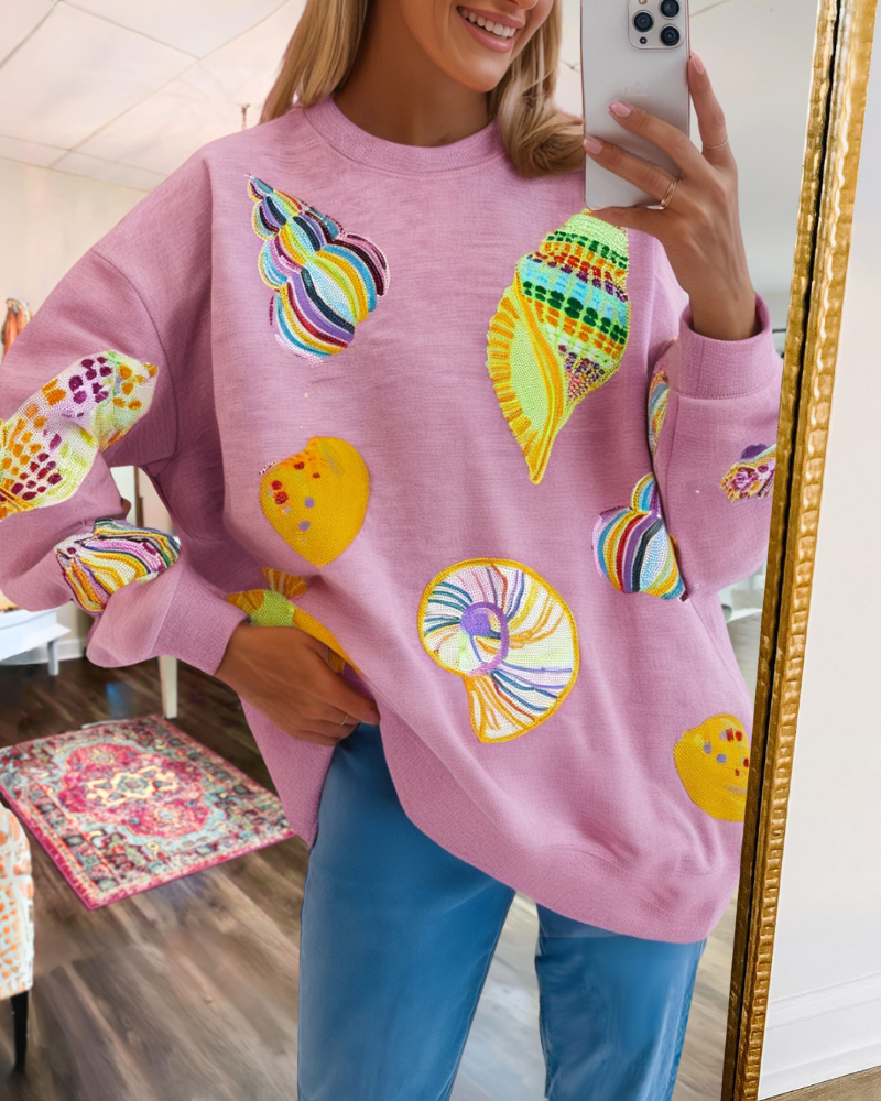 Colorful Conch Sequin Sweatshirt