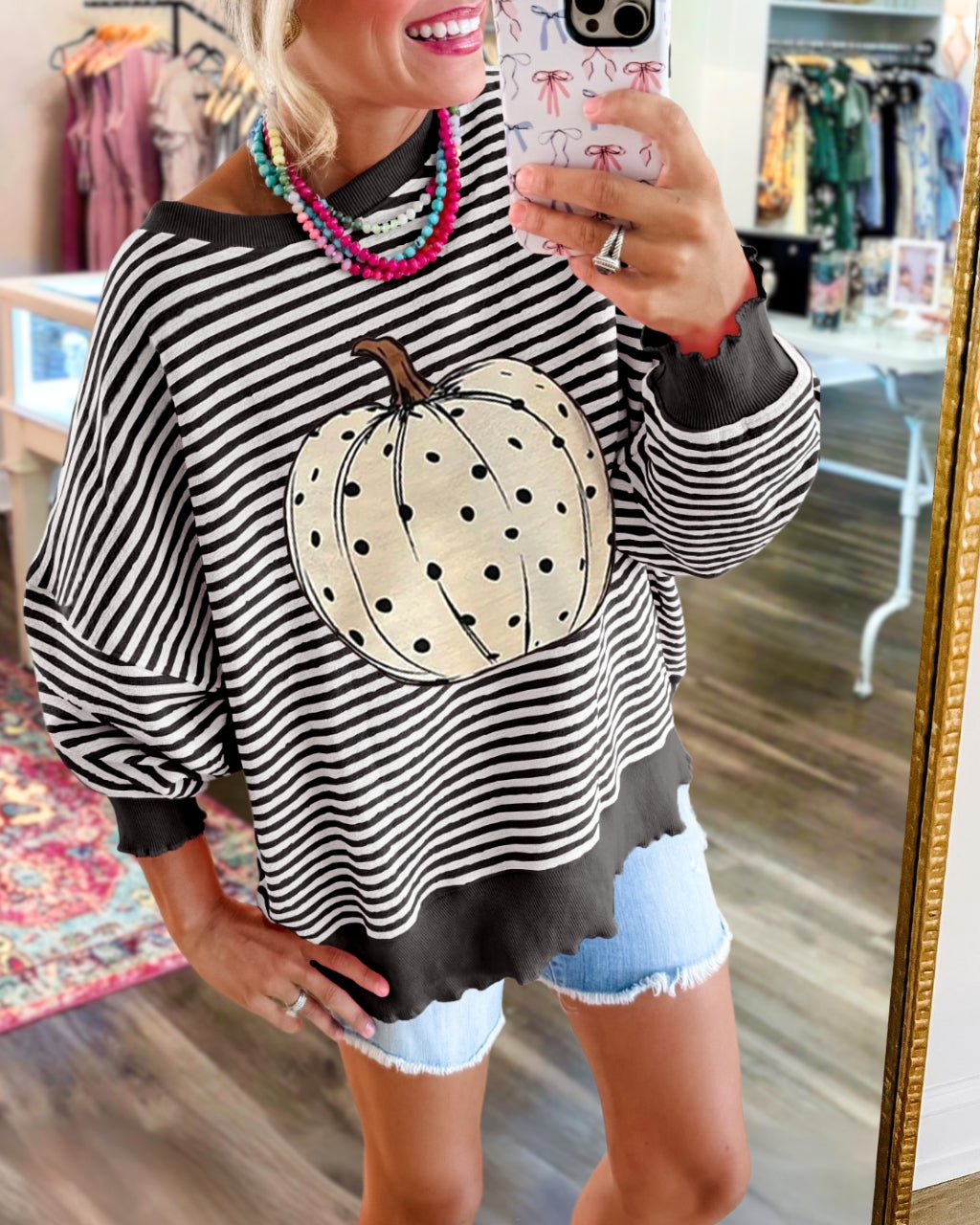 Pumpkin Oversized Striped Pullover