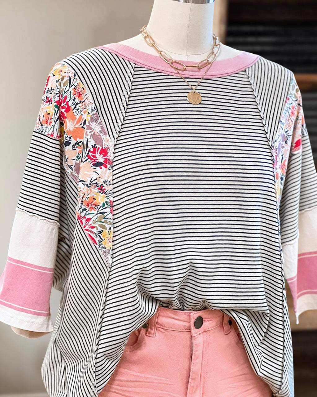 Blooms in Stripes Oversized Top