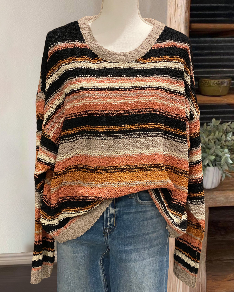 Striped Colorblock Roundneck Sweater