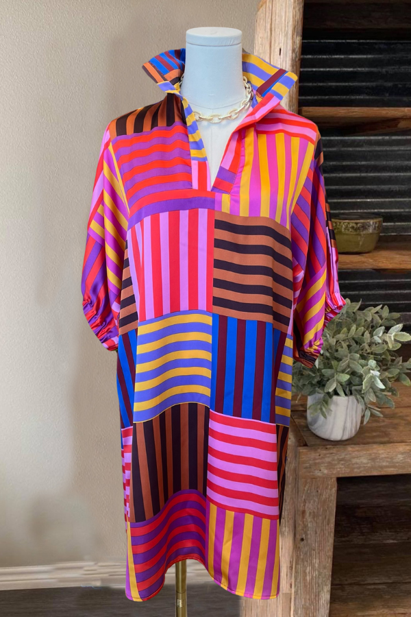 Colorful Striped Print Dress