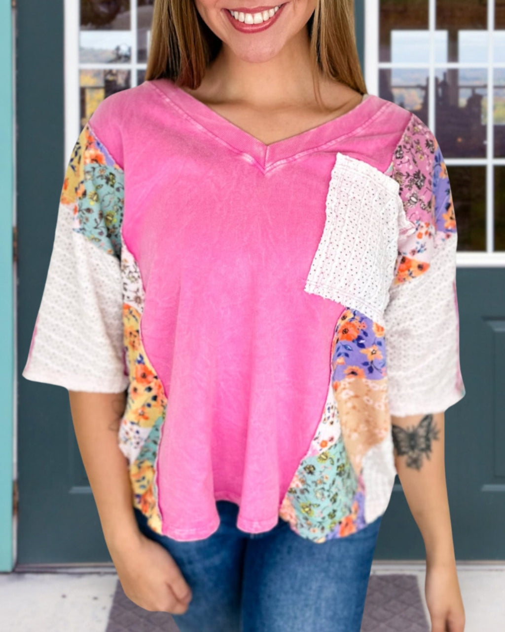 Washed Floral Patchwork Tee