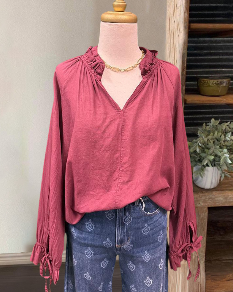 Simple Ruffled V-neck Top