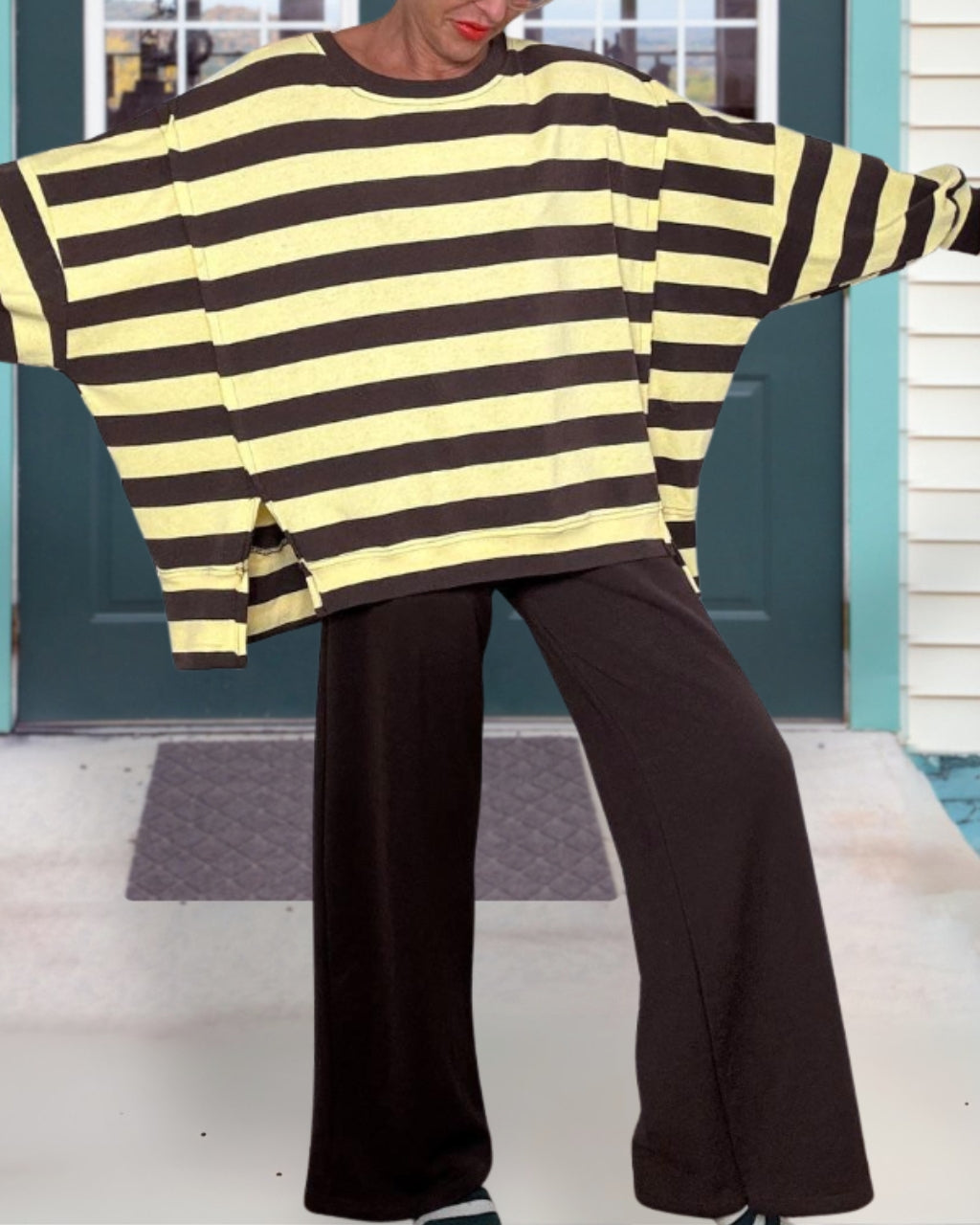 Slouchy Staggered Striped Top