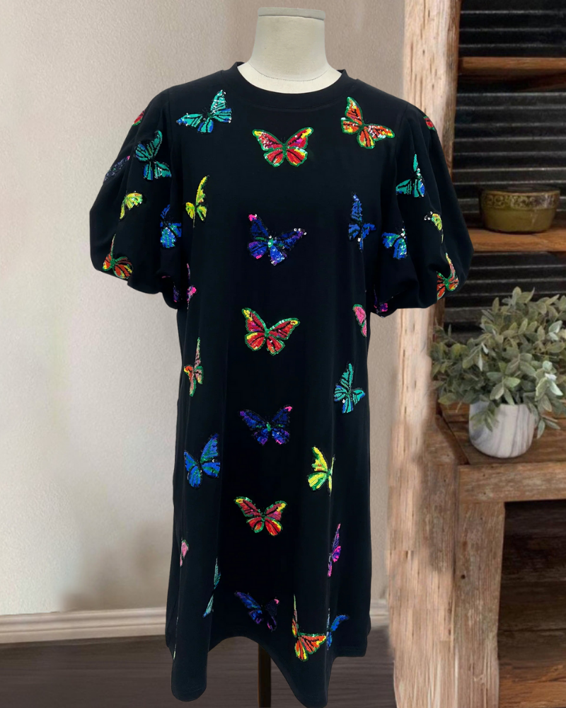 Colorful Butterfly Sequin Mini Dress