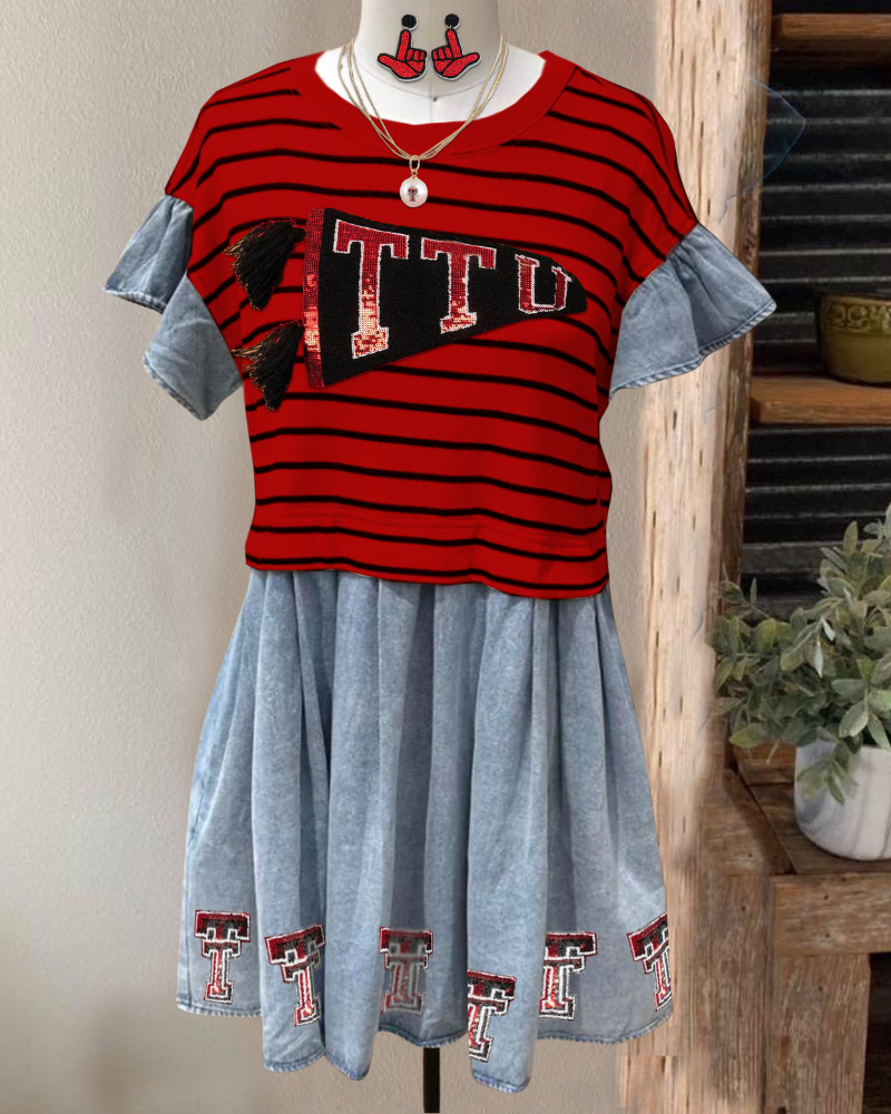 TTU Sequin Striped Denim Dress