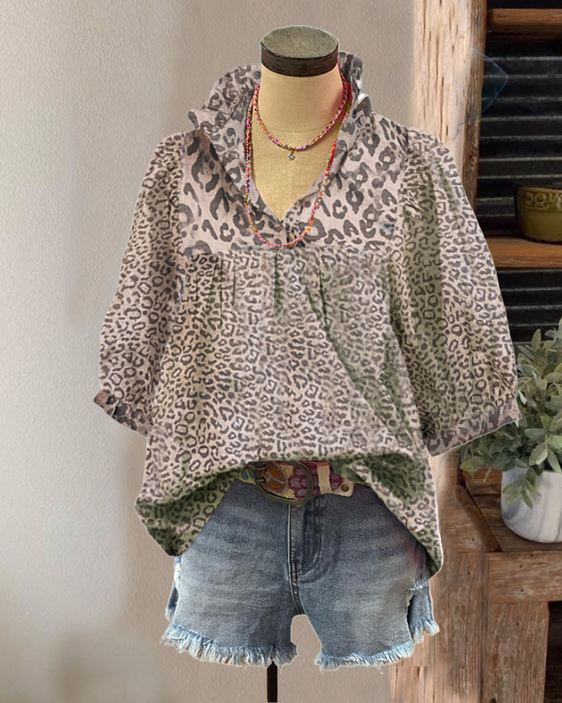 Leopard Puff Sleeve Top