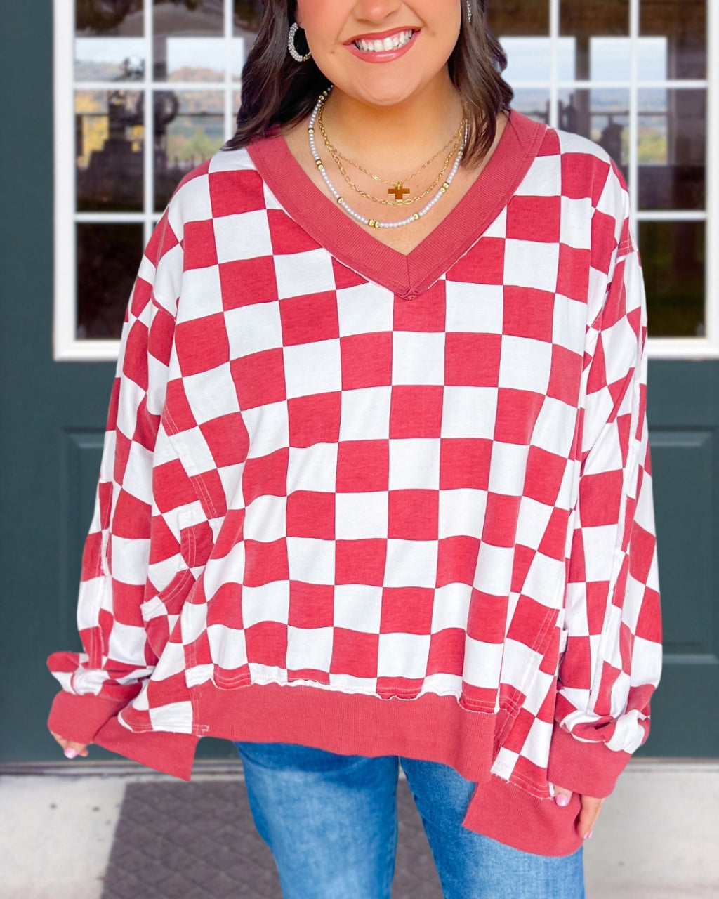 Checker Print Relaxed Pullover