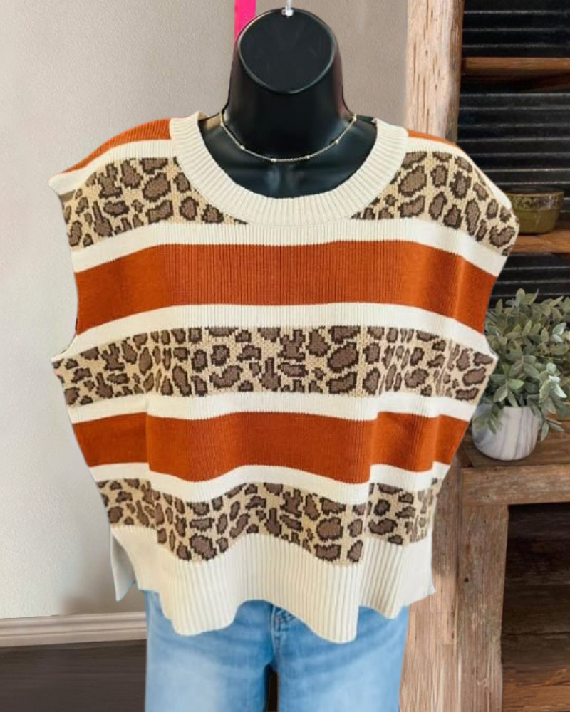 Leopard Colorblock Vest Sweater