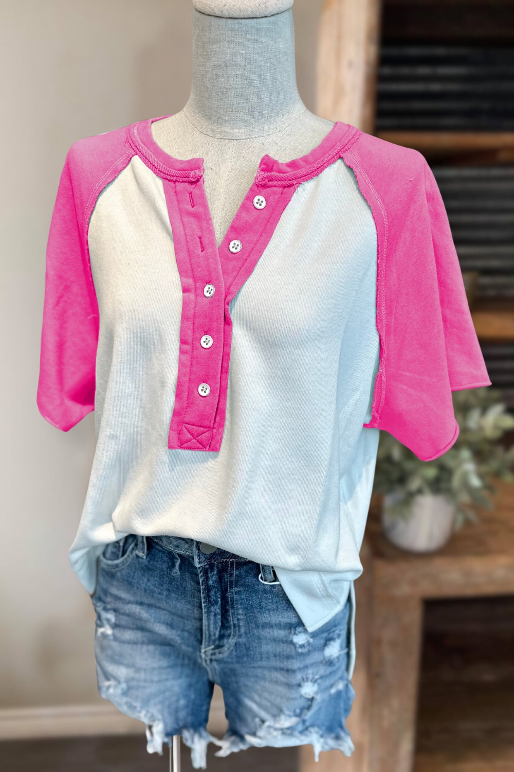 Color Block Henley Top