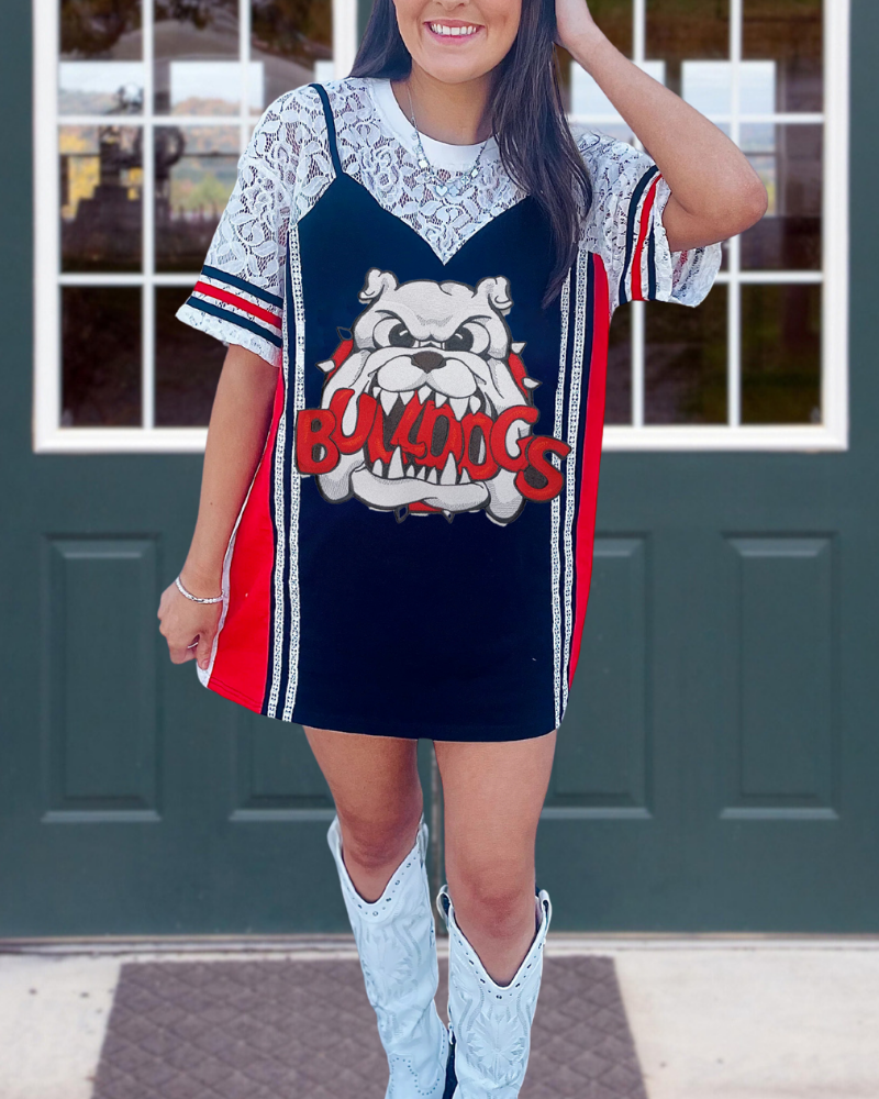 Bulldog Cotton T-shirt Lace Panel Dress